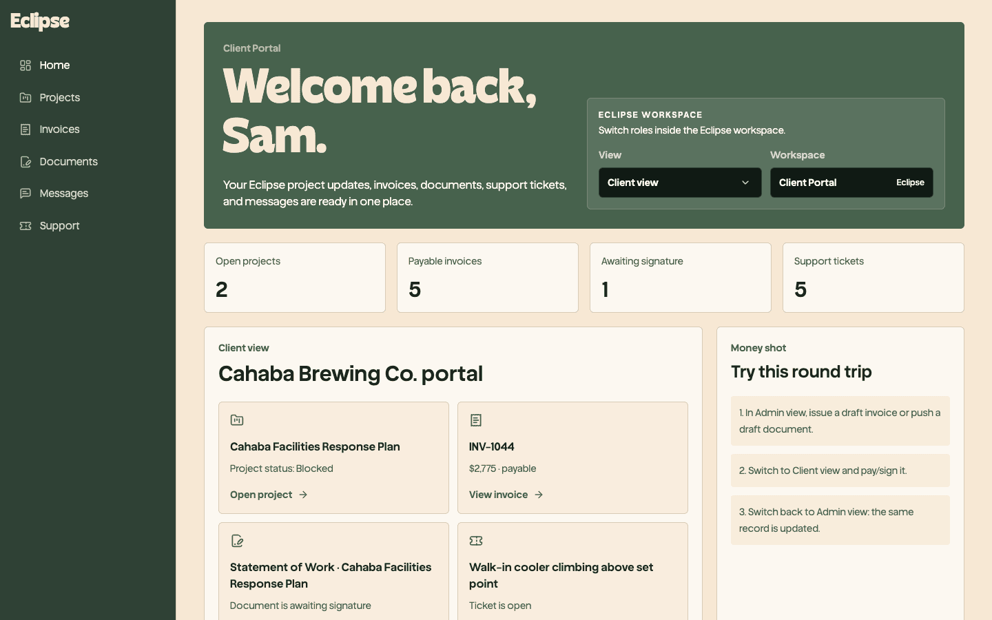 Live Eclipse Client Portal dashboard