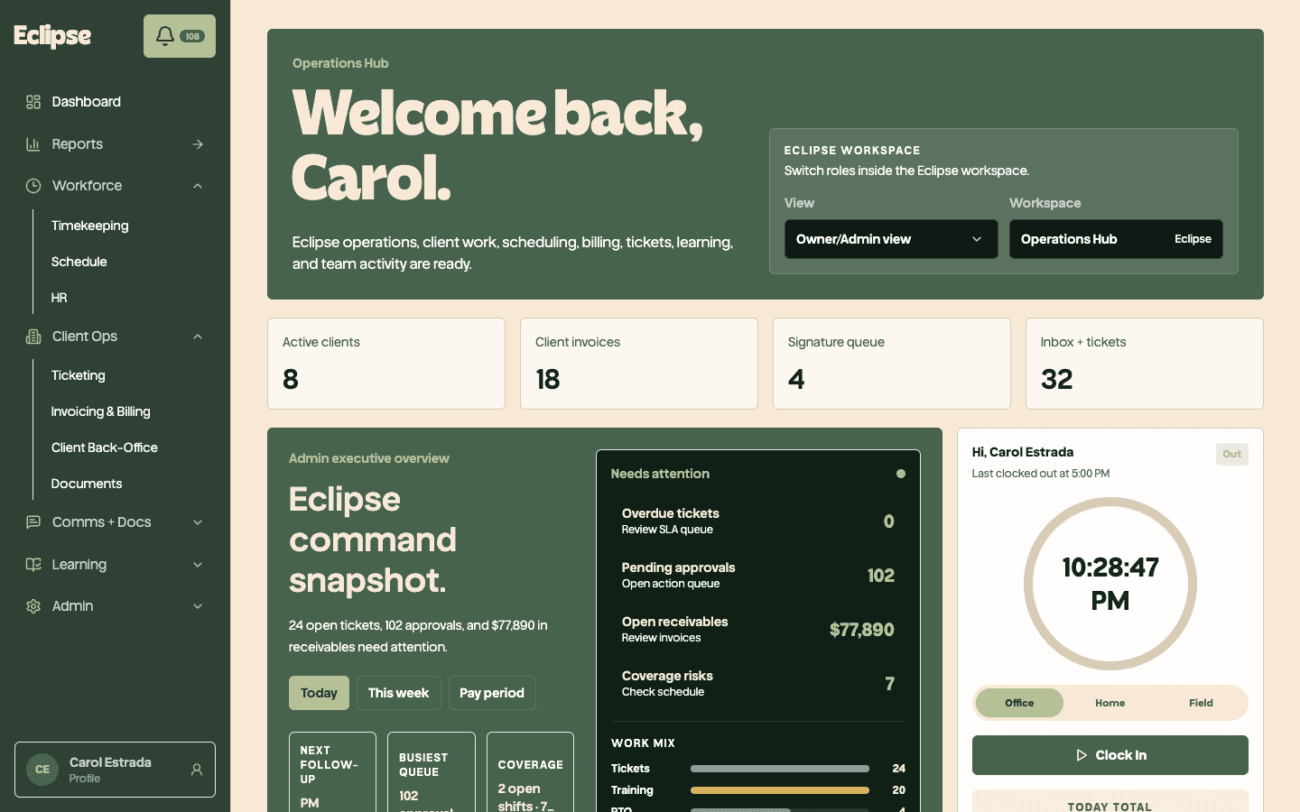 Live Eclipse Operations Hub dashboard